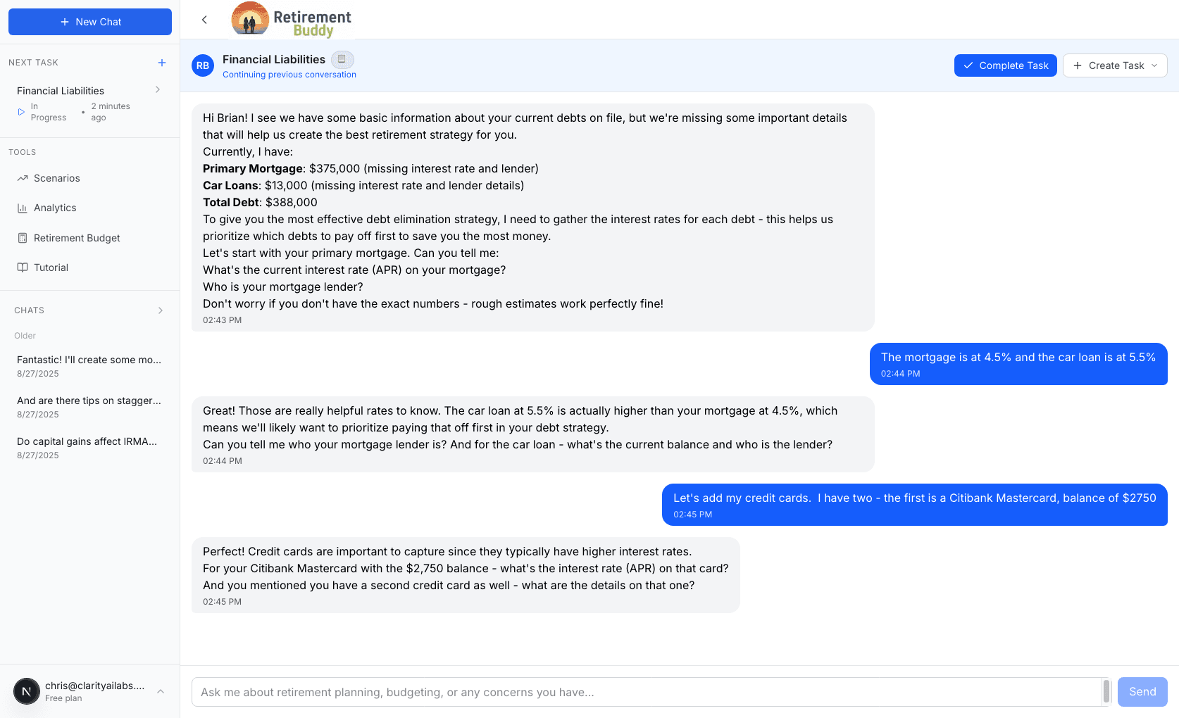 Retirement Buddy smart reminders interface showing quarterly check-ins, life event triggers, and proactive optimization suggestions